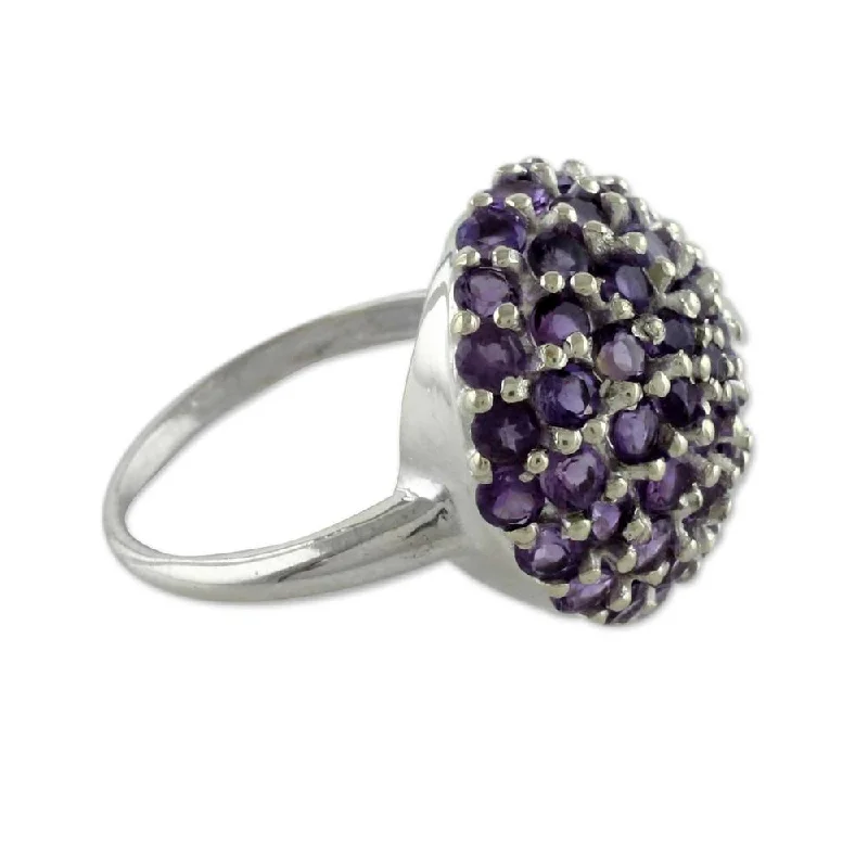 Women’s platinum wedding bands-Handmade Amethyst Cluster Ring, Jacaranda (India)