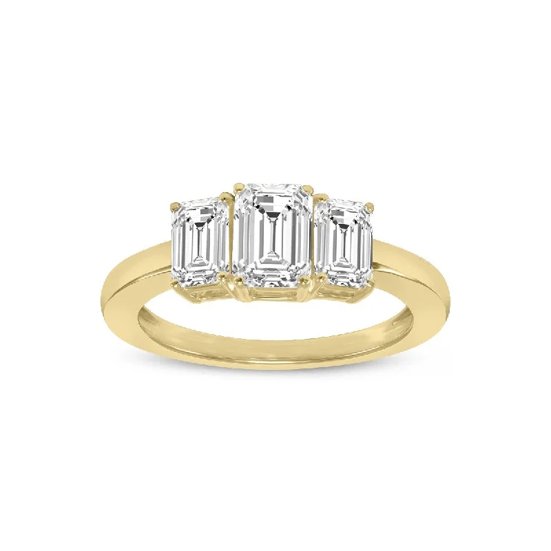 Women’s silver engagement rings-Marquee 1.50 CTW Three Stone Emerald Cut Lab Grown Diamond Ring in 14K Yellow Gold