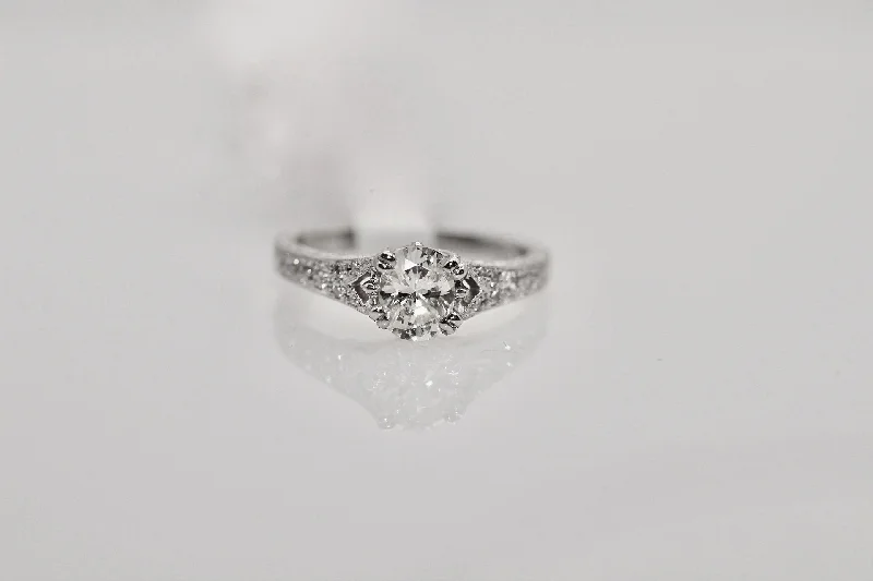 Women’s custom halo engagement rings-Platinum 1.16 Carat Oval Diamond Ring