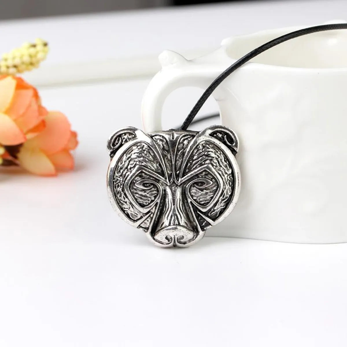 Women’s pearl necklaces-New Fashion Animal Bear Head Necklace Retro Punk Necklace Wolf Head Pendant Necklace Wholesale