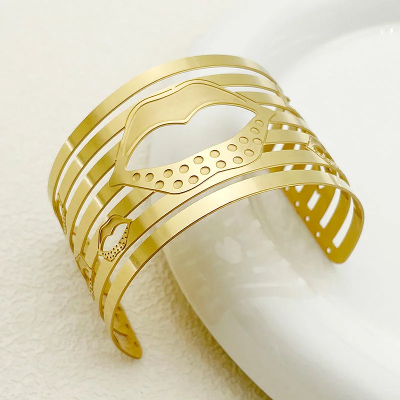 Women’s silver cuff bracelets-Simple Style Roman Style Lips Stainless Steel Plating Gold Plated Bangle