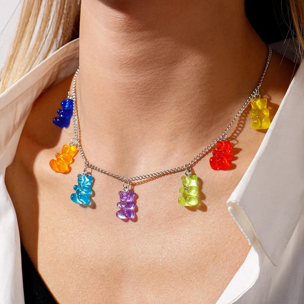 Women’s layered chain necklaces-Wholesale Jewelry Ins Style Little Bear Alloy Resin Necklace