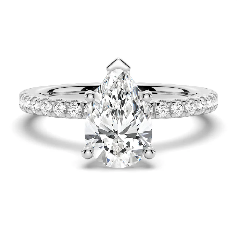 Women’s simple engagement rings-Pear Shaped Engagement Ring With Eternity Pave Band