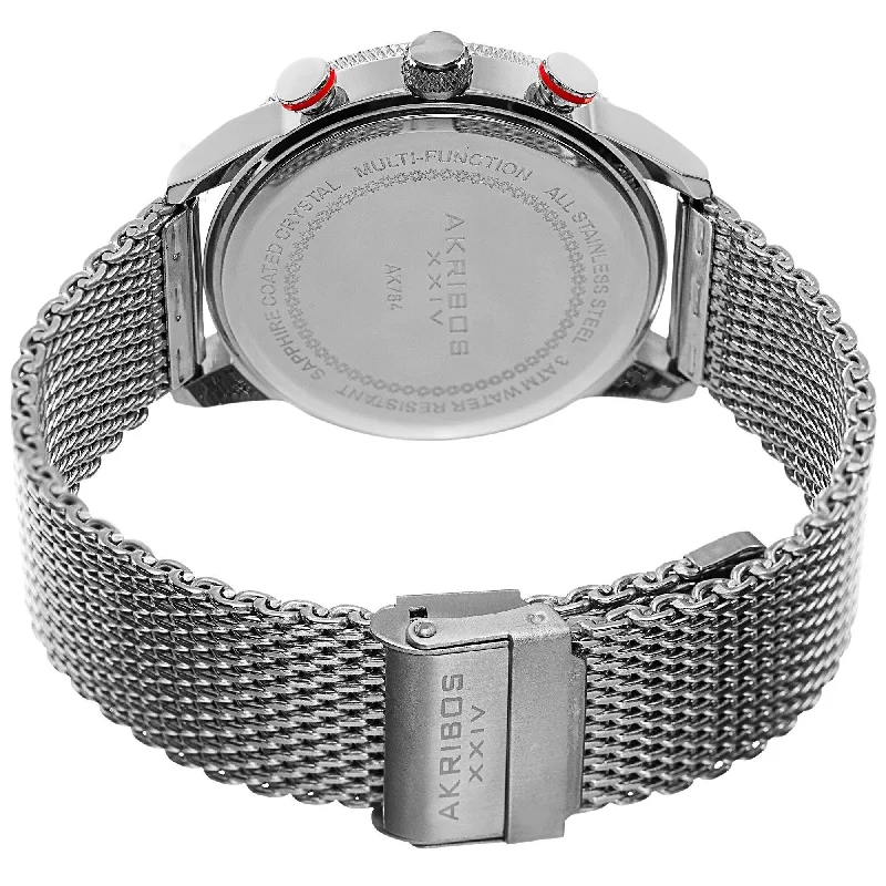 Women’s luxury tennis bracelets-Akribos XXIV Men's Swiss Quartz Multifunction Dual Time Stainless Steel Mesh Silver-Tone Bracelet Wa