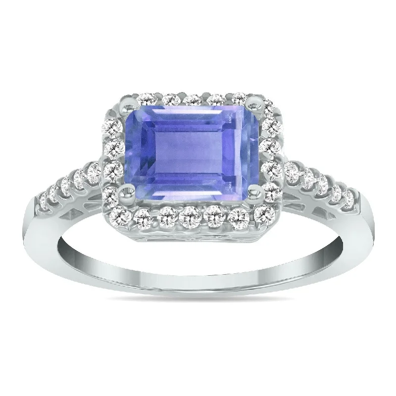 Women’s custom engagement rings-Marquee Jewels 2 1/2 Carat TW Emerald Cut Tanzanite Diamond Ring in 10K White Gold