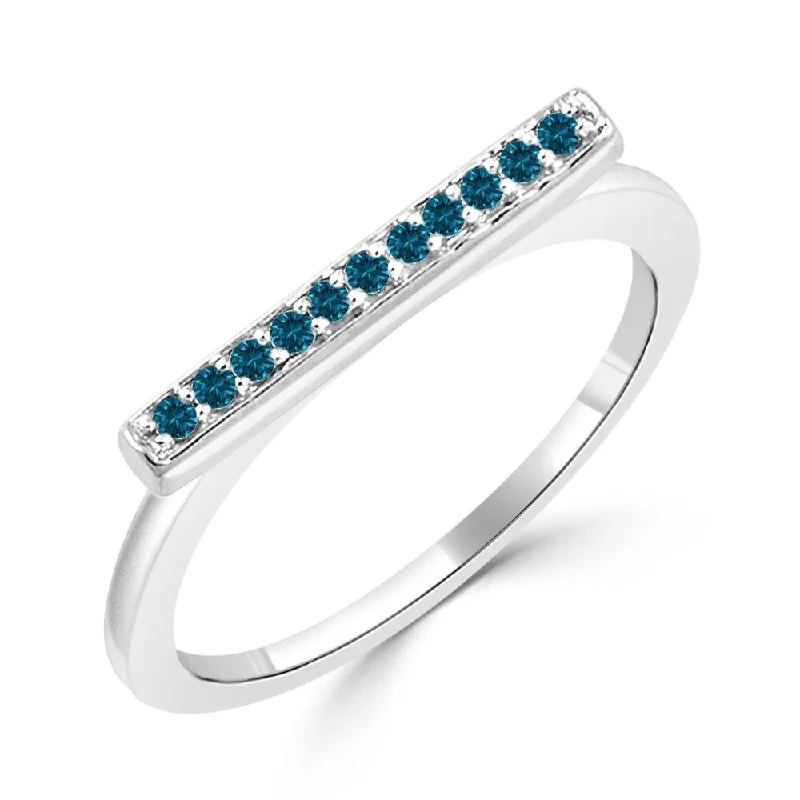 Women’s antique rings-Auriya Petite Stackable Blue Diamond Bar Ring 1/10ctw 10K Gold