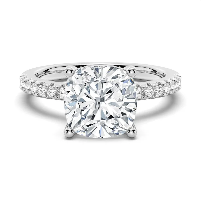 Women’s mixed metal engagement rings-French Pavé Cushion Cut Moissanite Engagement Ring