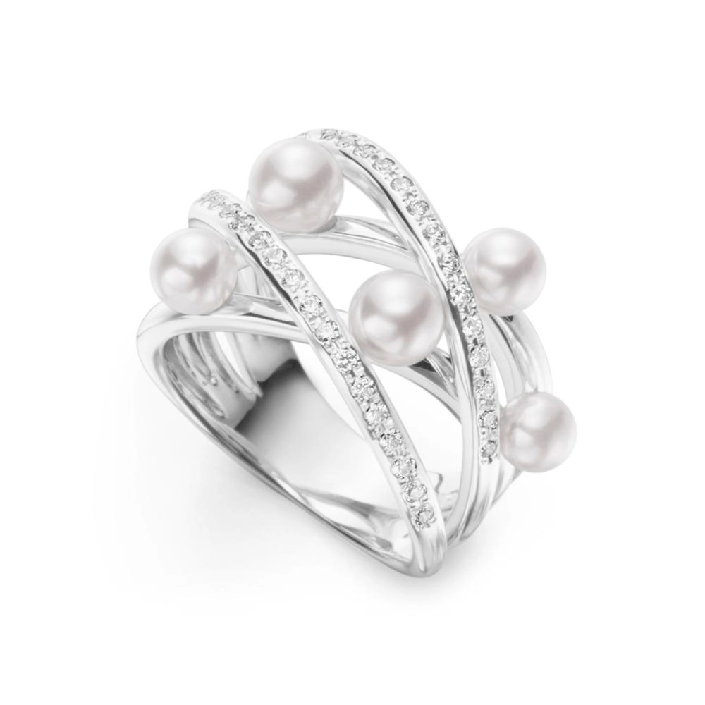 Women’s princess cut diamond engagement rings-Mikimoto 18K White Gold Cultured Akoya Pearl and Diamond Ring