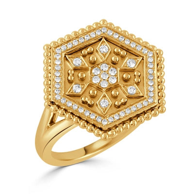 Women’s halo engagement rings-Doves 18K Yellow Gold Hexagon Diamond Ring