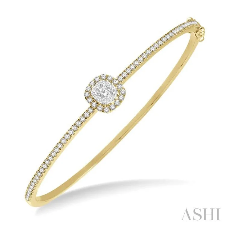 Women’s sleek silver bangles-1 ctw Cushion Shape Lovebright Round Cut Diamond Stackable Bangle in 14K Yellow and White Gold