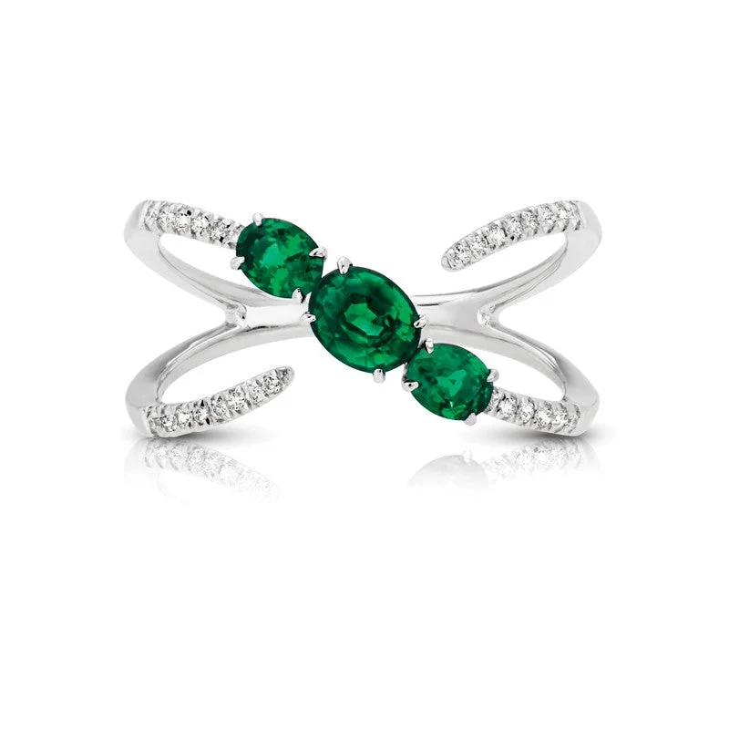 Women’s custom engagement rings with engraving-Couture Emerald & DIamond Ring