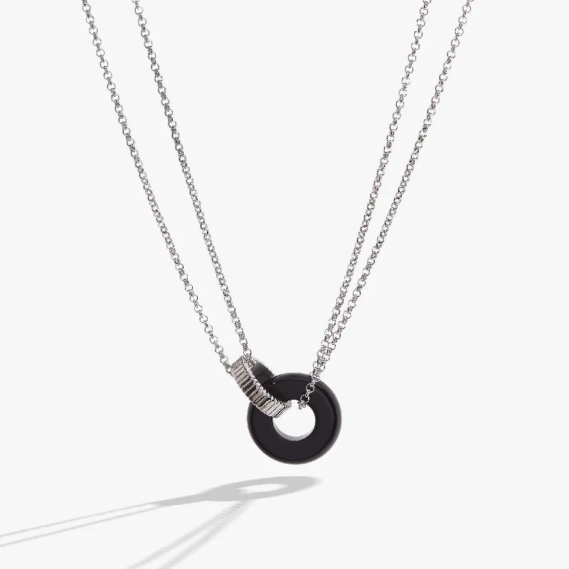 Women’s long-chain necklaces-Black Onyx Textured Necklace