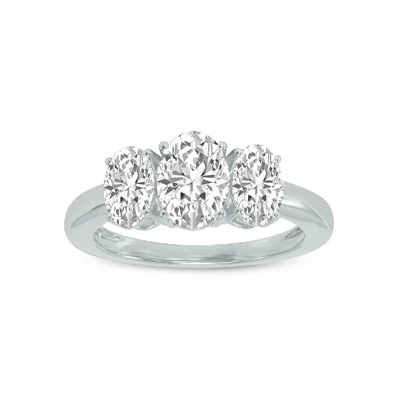 Women’s engagement rings with diamonds-Marquee 3 CTW Three Stone Oval Shape Lab Grown Diamond Ring in 14K White Gold