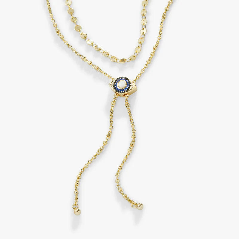 Women’s minimalist necklaces-Evil Eye Layered Bolo Necklace