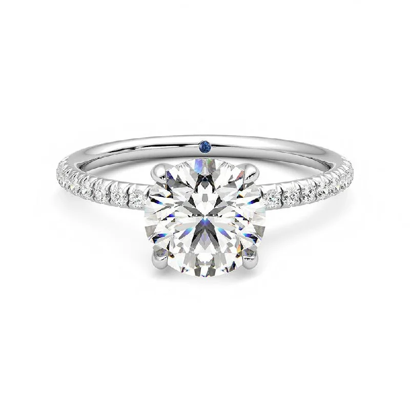 Women’s white gold engagement rings-Four-Prong Round Moissanite Engagement Ring with Hidden Anniversary Stone Accent