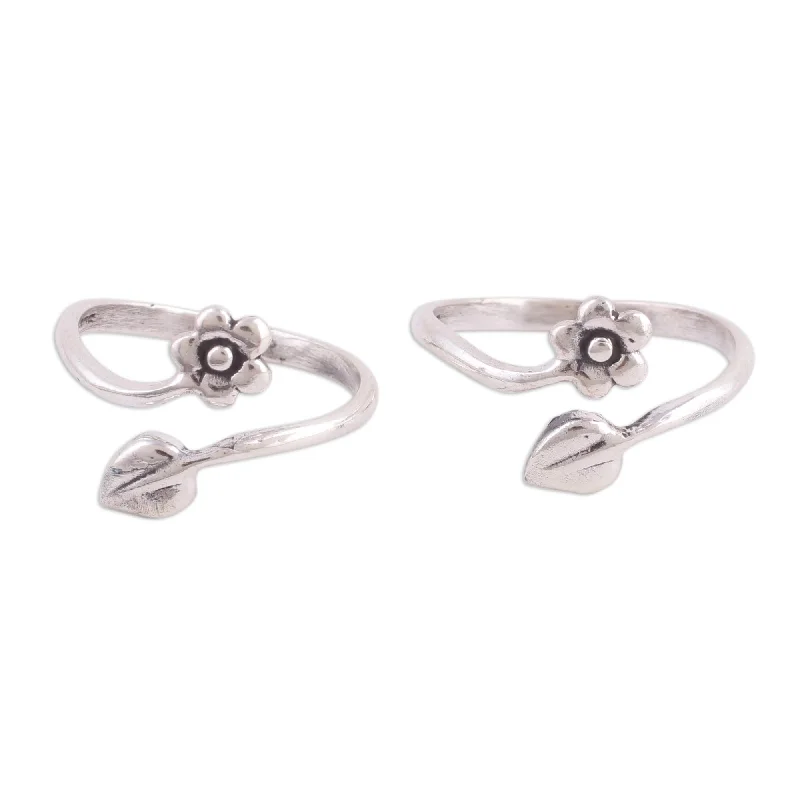 Women’s moonstone rings-NOVICA Handmade Sterling Silver 'Flower and Leaf' Toe Rings (India)