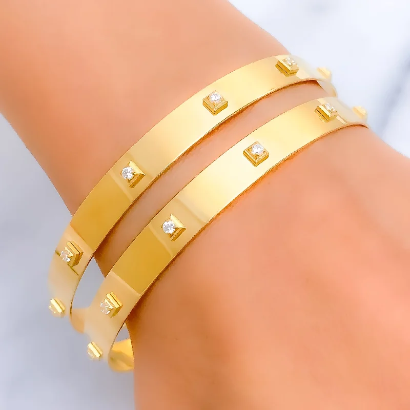 Women’s stacking bangles-Embellished Unique 22k Gold CZ Bangle Pair