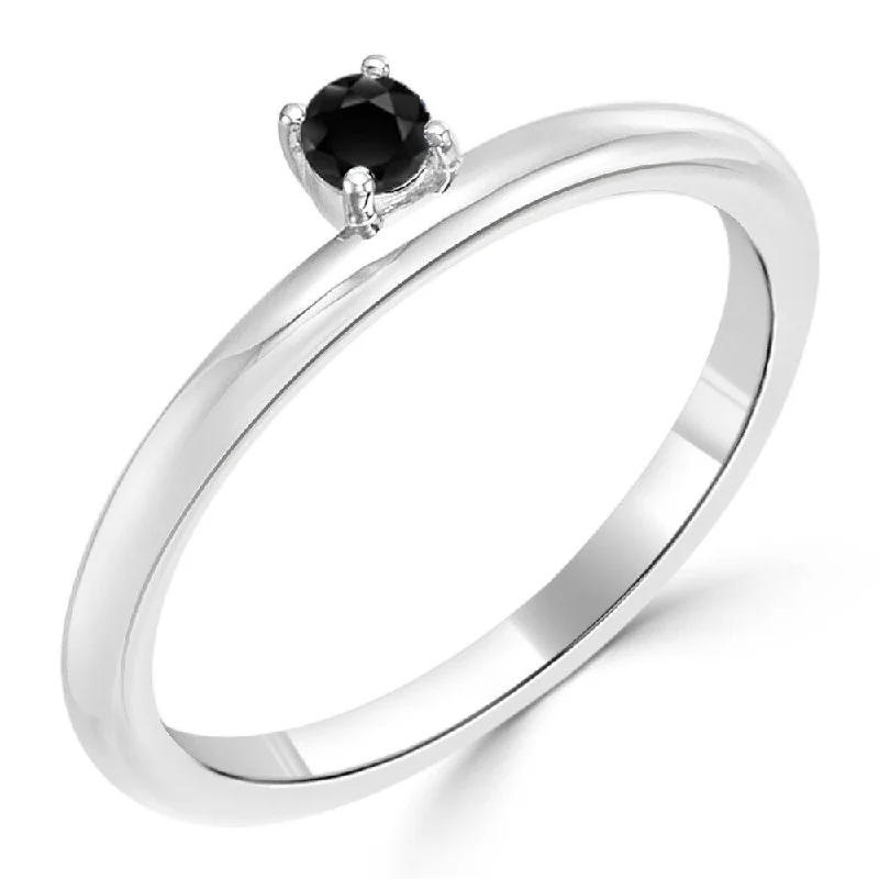 Women’s infinity wedding bands-Auriya Modern Petite Stackable Solitaire Accent Black Diamond Ring 1/10ct TDW 10K Gold