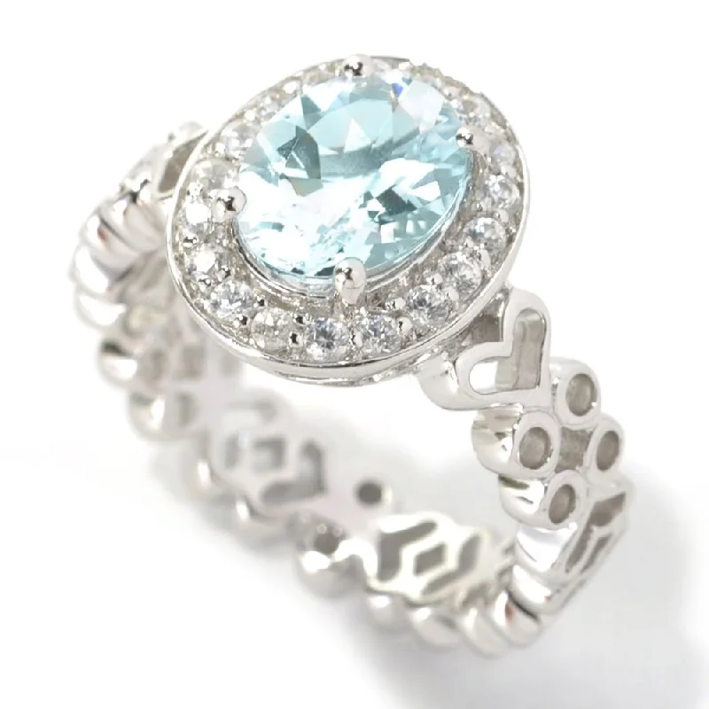 Women’s diamond eternity rings-Sterling Silver 1.79ctw Oval Aquamarine/ White Zircon Halo Ring