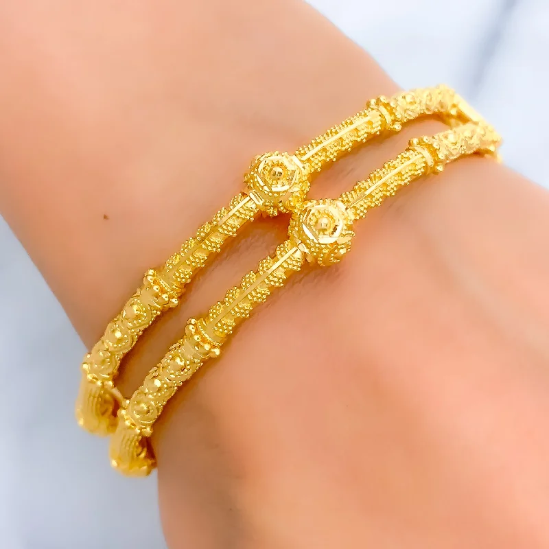 Women’s tennis bangles-Sleek Dual Lined 22k Gold Pipe Bangle