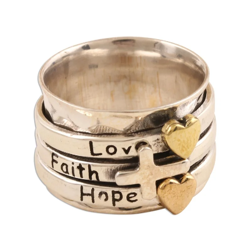 Women’s gold engagement rings-NOVICA Spiritual Gifts, Sterling silver meditation spinner ring