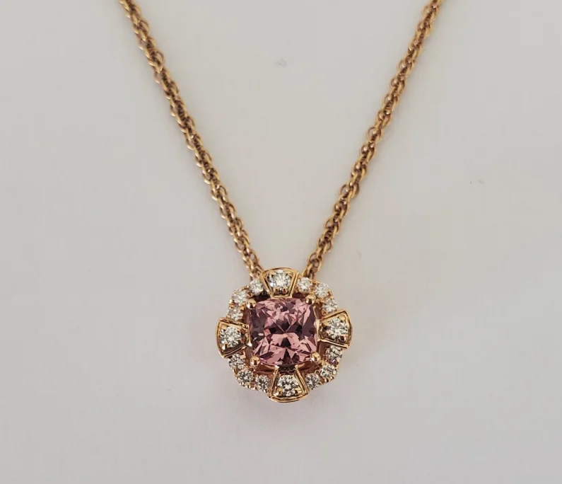 Women’s layered chain necklaces-14kt Rose Gold Lotus Garnet Pendant