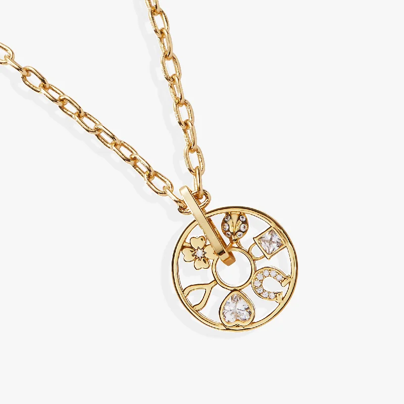 Women’s bridal jewelry necklaces-Love and Luck Wheel Charm Necklace