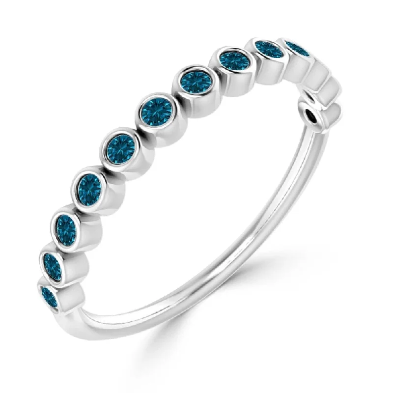 Women’s flower-shaped rings-Auriya 1/5cttw Stackable Bezel Set Blue Diamond Ring 10K Gold