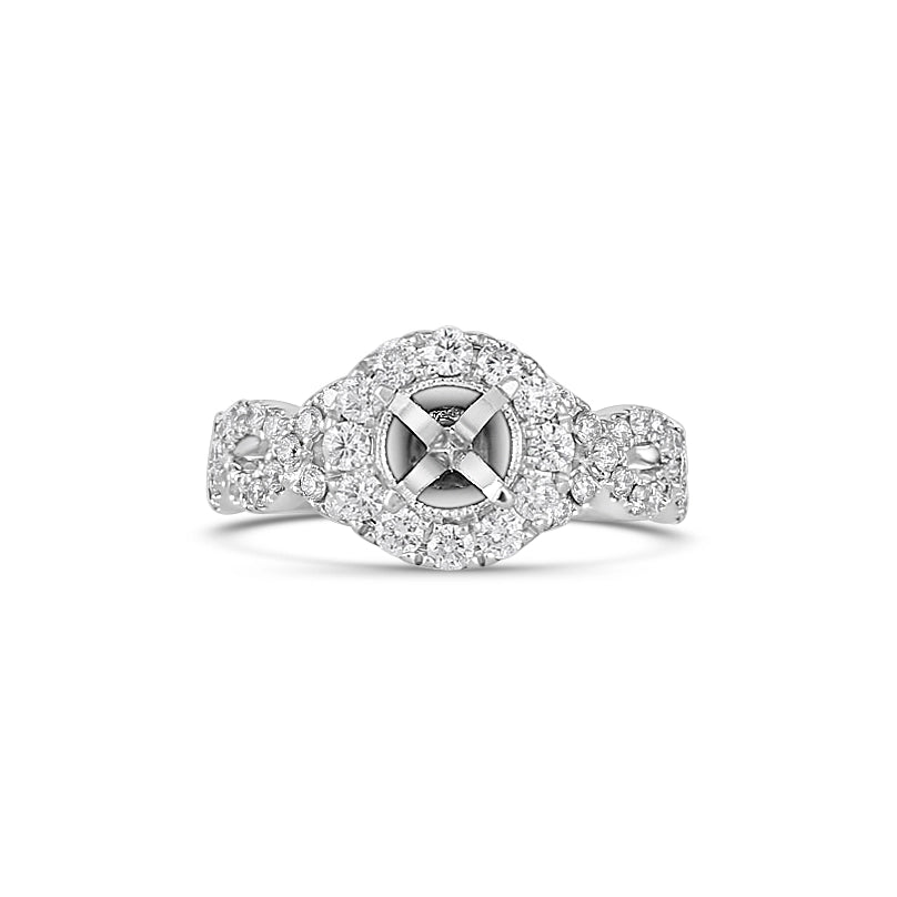 Women’s diamond engagement rings-Neil Lane 14K White Gold Semi Mount Diamond Ring with Round Halo and Infinity Shank (Estate)