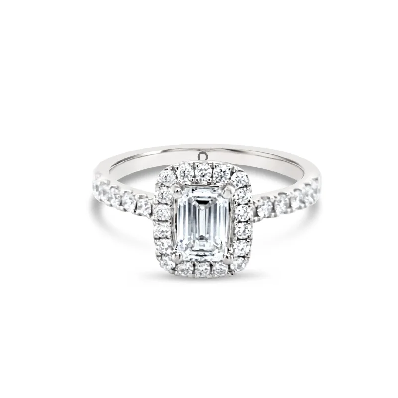 Women’s large diamond engagement rings-Emerald Cut Diamond Halo set Engagement Ring