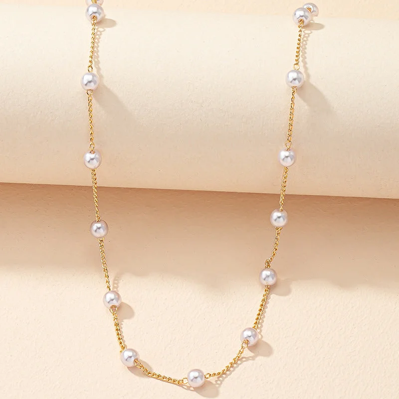 Women’s luxury diamond necklaces-Fashion Pearl Thin Chain Sweet Millet Grain Short Necklace Accessories