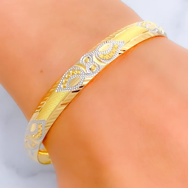 Women’s silver cuff bracelets-Two-Tone Vine Motif 22k Gold Bangle