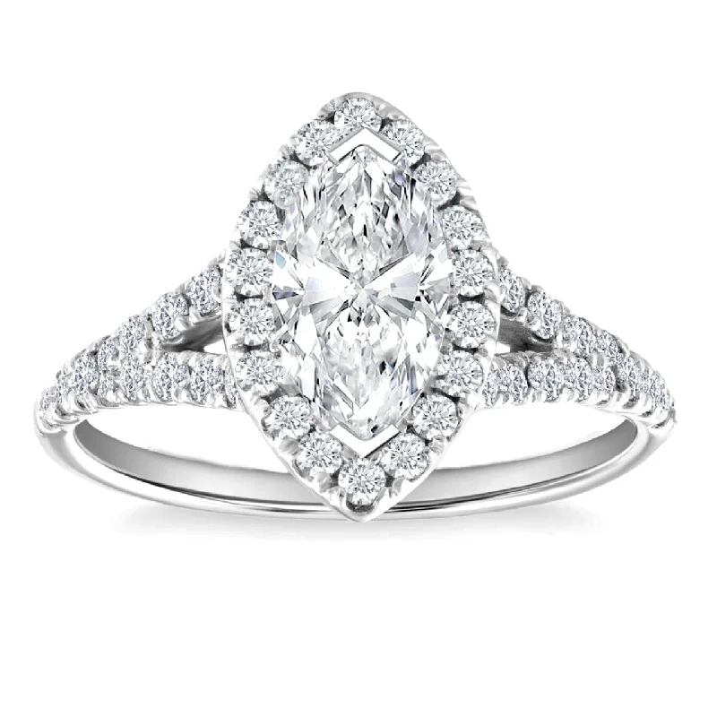 Women’s princess cut engagement ring with diamonds-1-3/8ctw Lab Grown Marquise Diamond Halo Engagement Ring