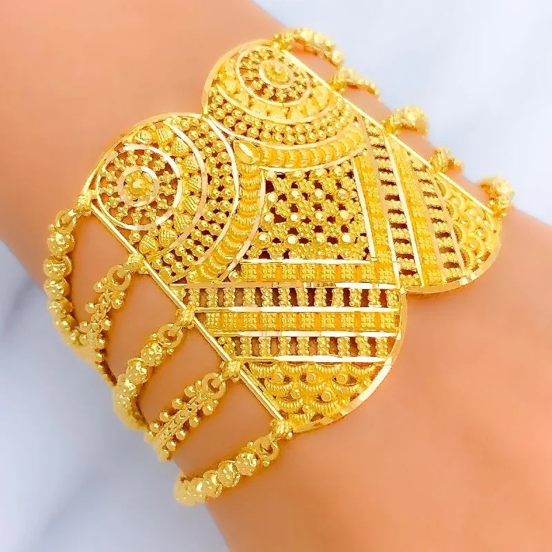 Women’s adjustable bangles-Elegant Elevated 22K Gold Beaded Statement Bracelet