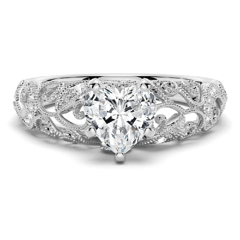 Women’s wedding engagement ring sets-Romantic Vintage Heart Shaped Moissanite Engagement Ring