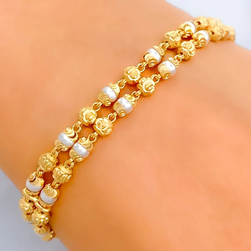 Women’s gold-plated bangles-Bright Radiant 22k Gold Pearl Bracelet