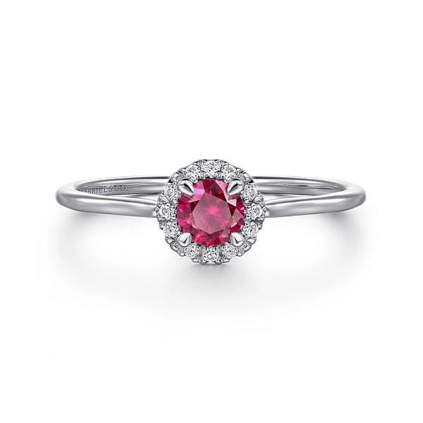 Women’s cushion cut engagement rings-14K White Gold Ruby and Diamond Ring