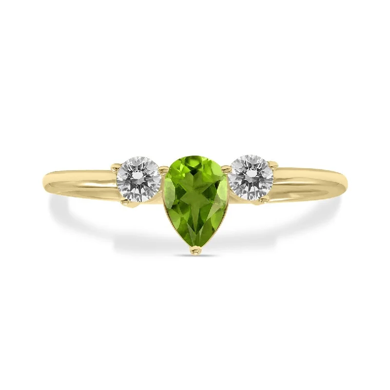 Women’s princess cut rings-Marquee Jewels 1/2 Carat TW Pear Shape Peridot and Diamond Ring in 10K Yellow Gold