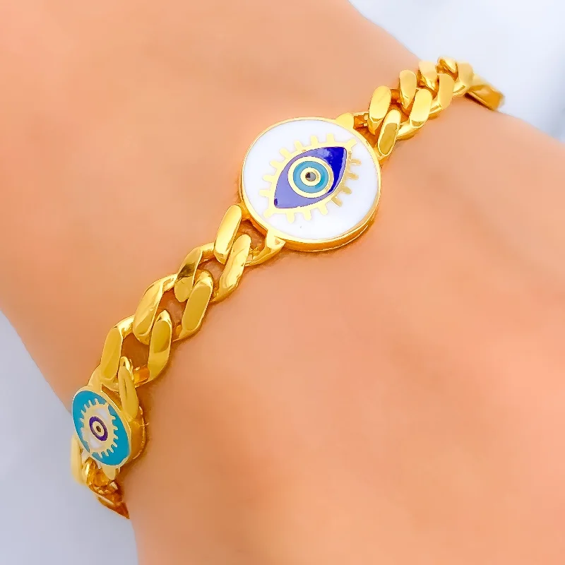 Women’s wrap-around bracelets-Ornate 21k Gold Evil Eye Bracelet