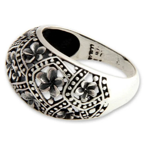 Women’s oval diamond rings-Handmade Sterling Silver 'Frangipani Mystique' Ring (Indonesia)