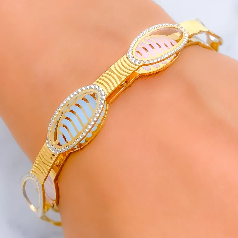 Women’s elegant chain bracelets-Iconic Oval Accented 22k Gold Vivid Bangle