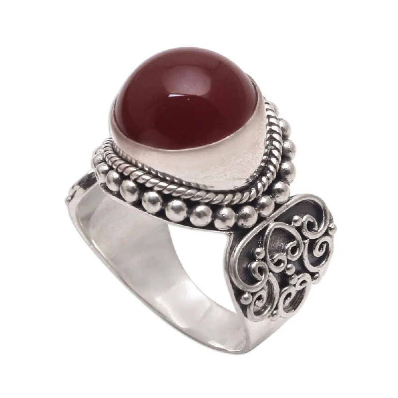 Women’s diamond cocktail rings-Handmade Sterling Silver 'Incandescent Moon' Carnelian Ring (Indonesia)