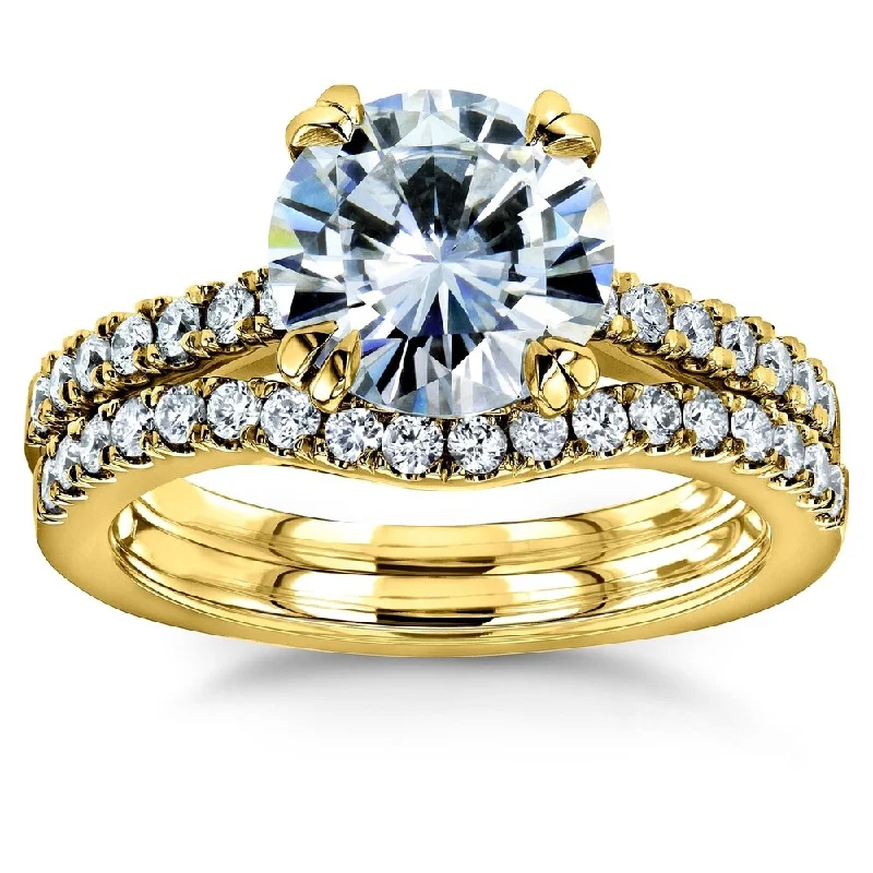 Women’s custom diamond wedding rings-Annello by Kobelli 14k Gold 2 1/3 Carats TGW Round Brilliant Moissanite and Diamond Bridal Rings Set (GH/VS, GH/I)