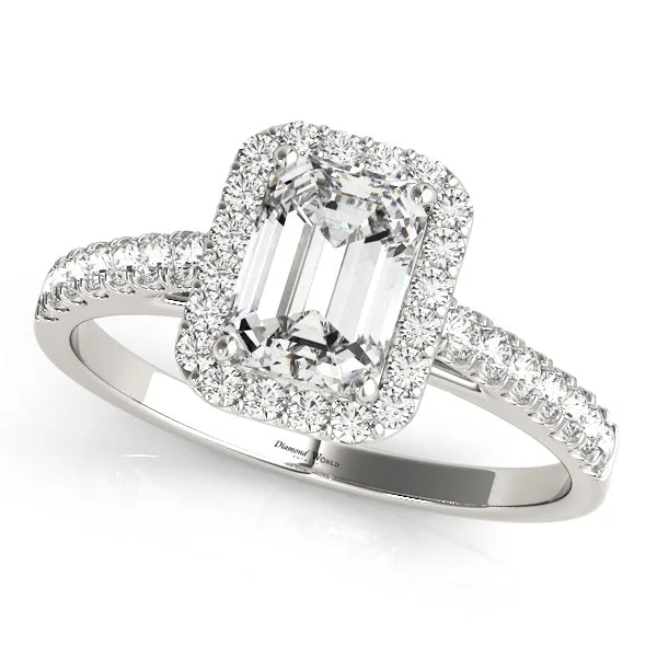 Women’s rose gold engagement rings with diamonds-Halo set Emerald cut Diamond Ring