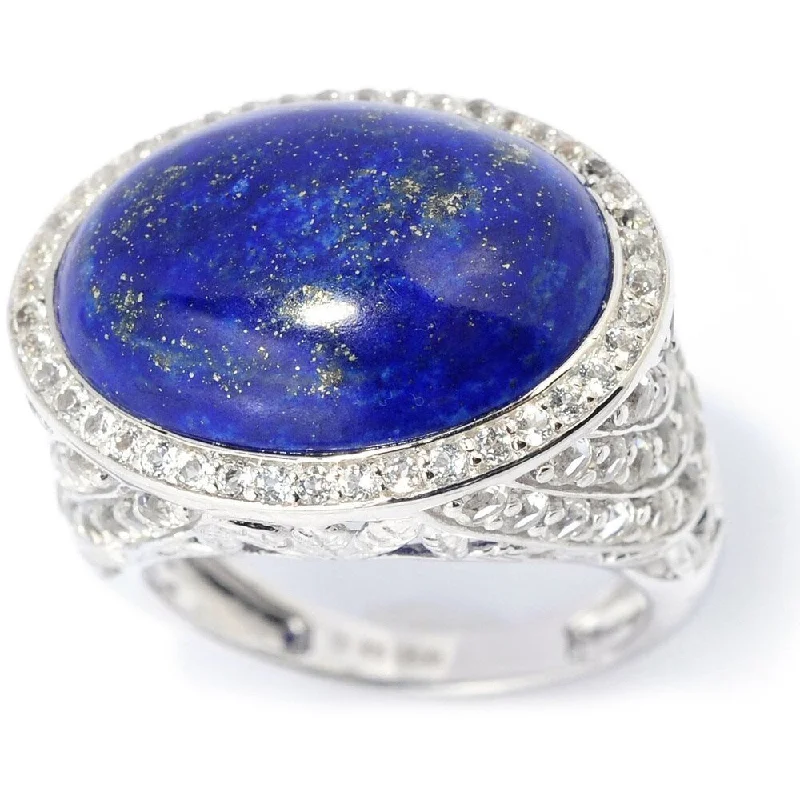 Women’s infinity wedding bands-Sterling Silver 2.77ct TGW Lapis and White Topaz East-west Ring