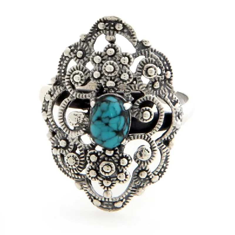 Women’s gemstone rings-Handmade Sterling Silver 'Bali Magnificence' Turquoise Cocktail Ring (Indonesia)