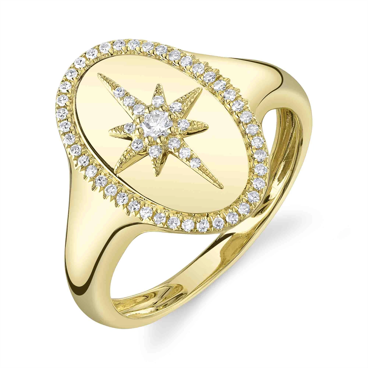 Women’s platinum engagement rings-14K Yellow Gold Oval North Star Diamond Ring