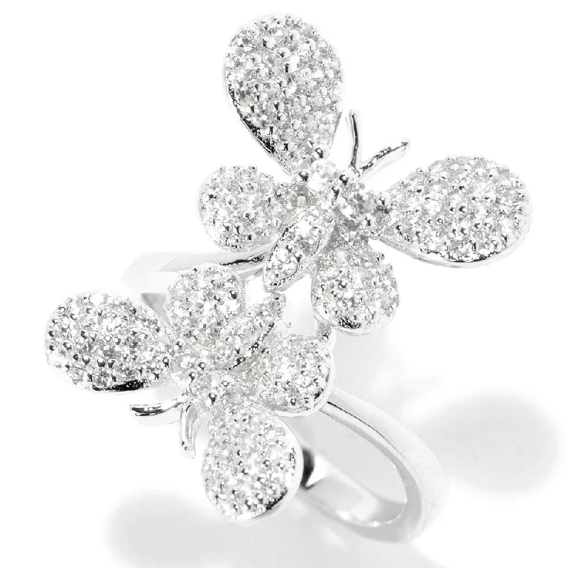 Women’s multi-diamond rings-Sterling Silver White Zircon Butterfly Ring