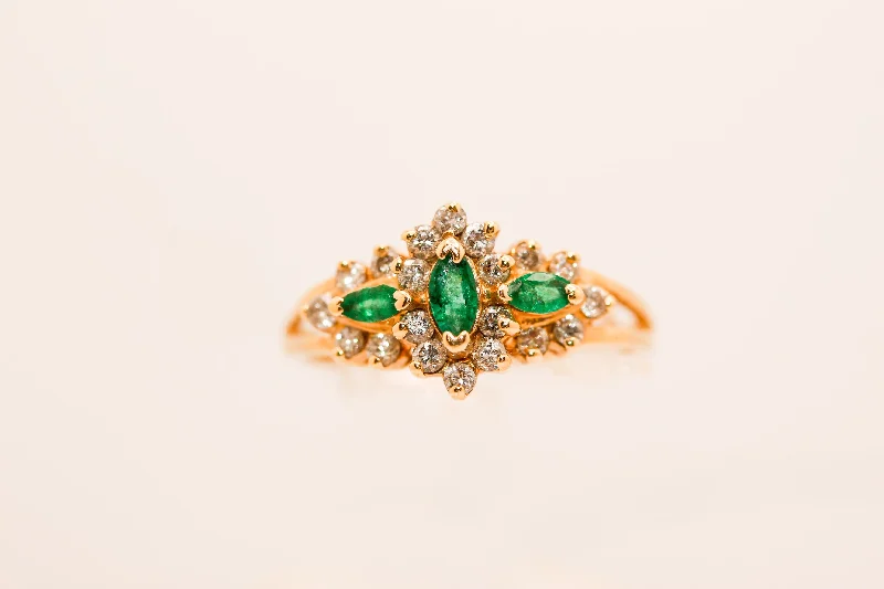 Women’s engagement rings with a band-14k Gold Emerald and Diamond Ring