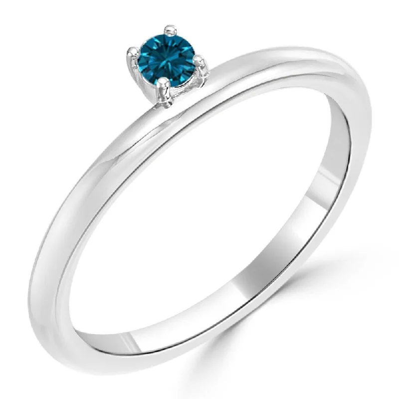 Women’s heart-shaped rings-Auriya Modern Petite Stackable Solitaire Accent Blue Diamond Ring 1/10ct TDW 10K Gold